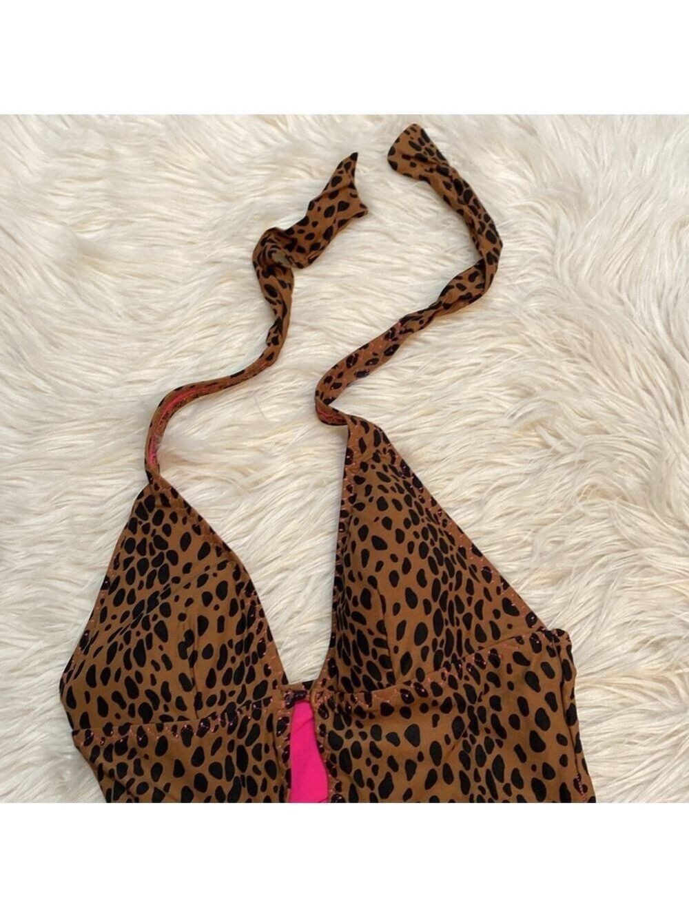 DKNY Leopard Print Plunge Neck One-Piece Swimsuit, Size 10 - Picture 10 of 16